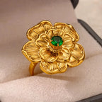 Bague cœur plaquée or de luxe avec zircones colorées – Bague cocktail ajustable en acier inoxydable pour femme
