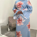Elariah Arabesque Floral Bell Sleeve Abaya Dress – Elegant Modest Maxi Kaftan for Eid, Ramadan & Occasion Wear