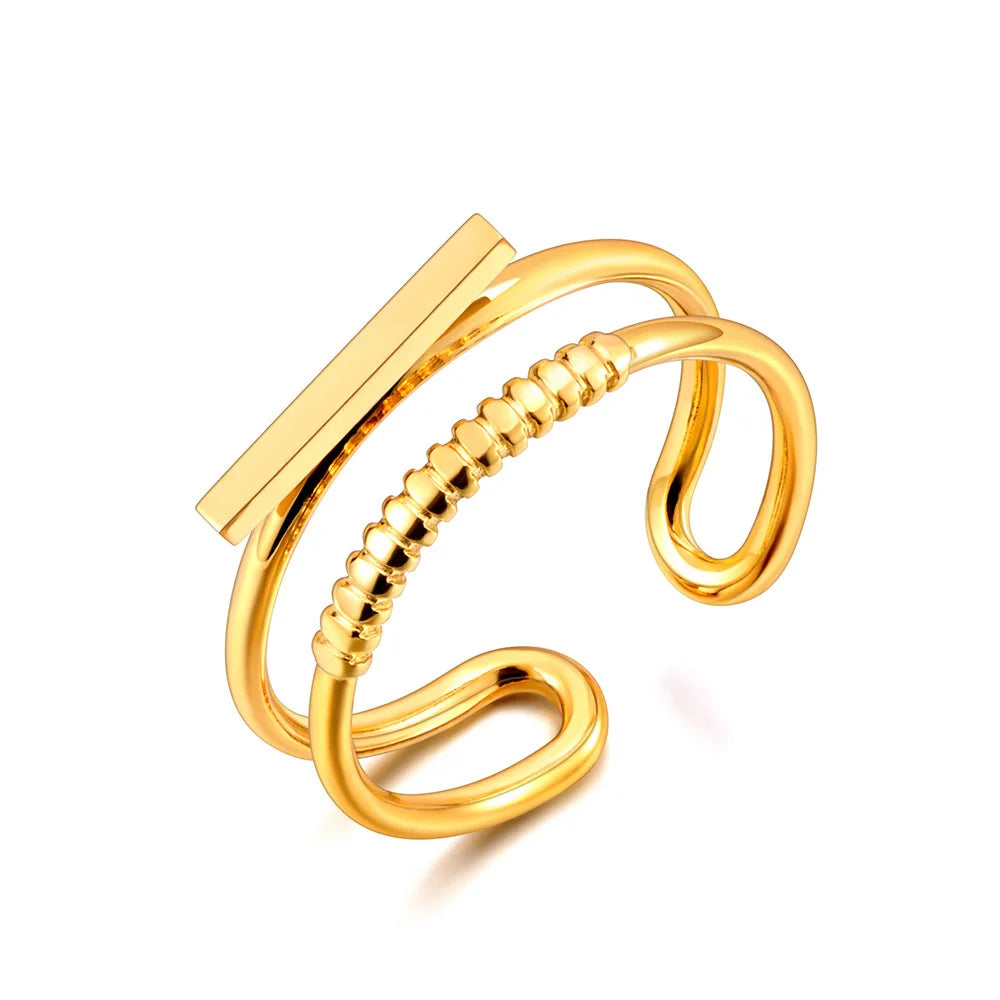 Bague JeeMango en acier inoxydable à double cercle pour femme – Plaqué or 18 carats, étanche, bijou tendance