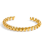 Brazalete minimalista de cadena de alambre – Brazalete abierto de acero inoxidable chapado en oro de 18 quilates para mujer