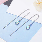 Elegantes pendientes de piedra lunar en forma de lágrima: cadena larga para mujer.