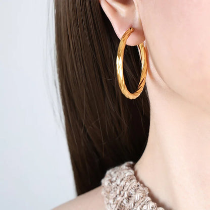 Classic Twisted Round Hoop Earrings – Stainless Steel, Vintage Trend, Gold & Silver