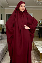 Abaya de prière à capuche pour femmes Elariah avec khimar long hijab | Vêtement de prière islamique modeste | Tissu Nida coupe ample