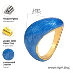 Chunky Enamel Twist Ring for Women – Gold Plated Stainless Steel Open Crossover Statement Ring, Waterproof Stackable Band (Blue/Green/Pink)