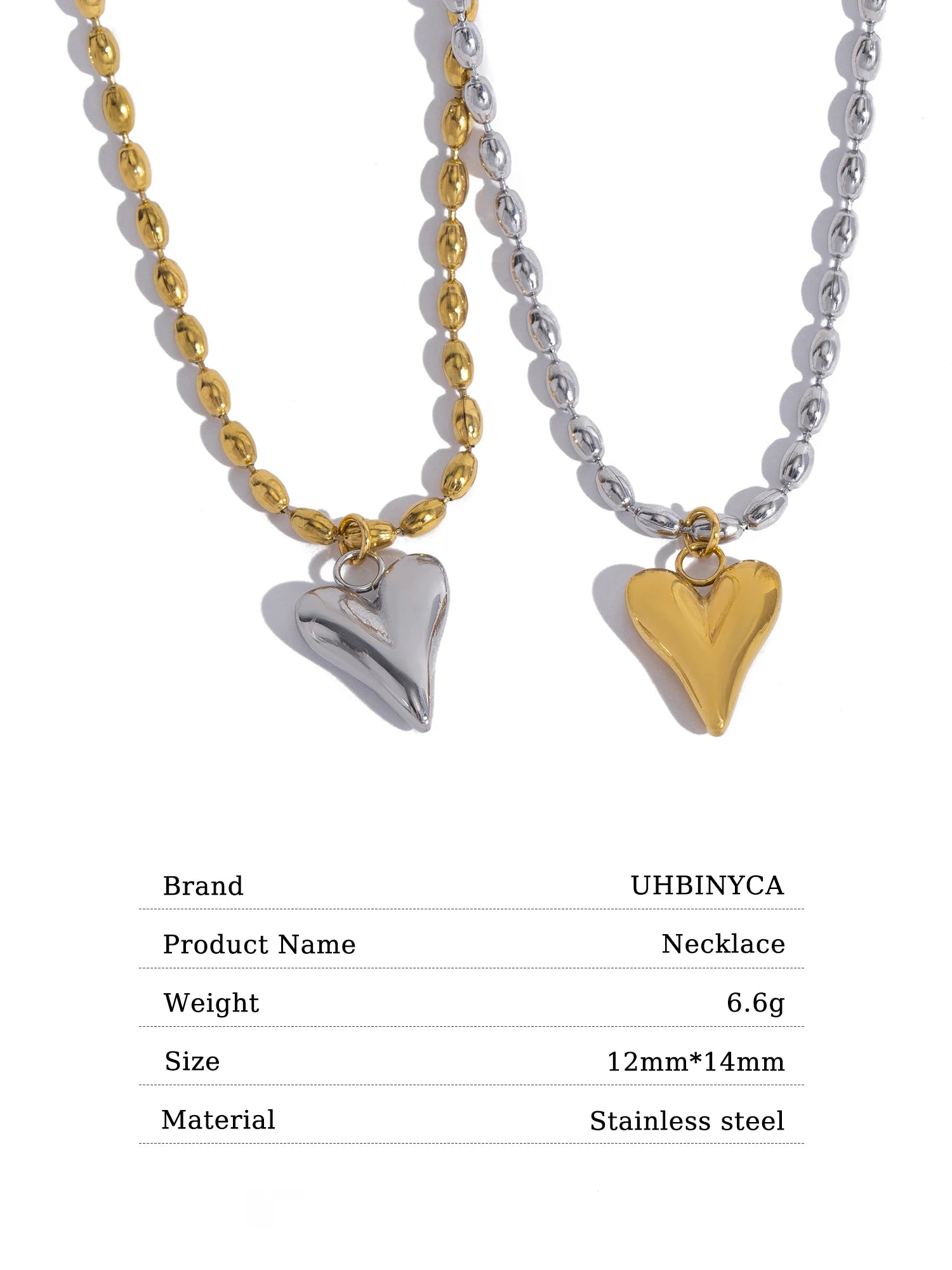 Collier pendentif cœur plaqué or 18 carats – Chaîne à billes en acier inoxydable, bijou délicat et romantique pour femme