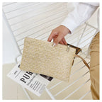 Elariah Woven Straw Wristlet Clutch Bag – Bohemian Summer Beach Handbag with Zipper (White, Khaki, Beige)