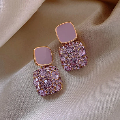 Vintage Purple Crystal Geometric Drop Earrings for Women – Shiny Irregular Statement Dangle Earrings | ELARIAH