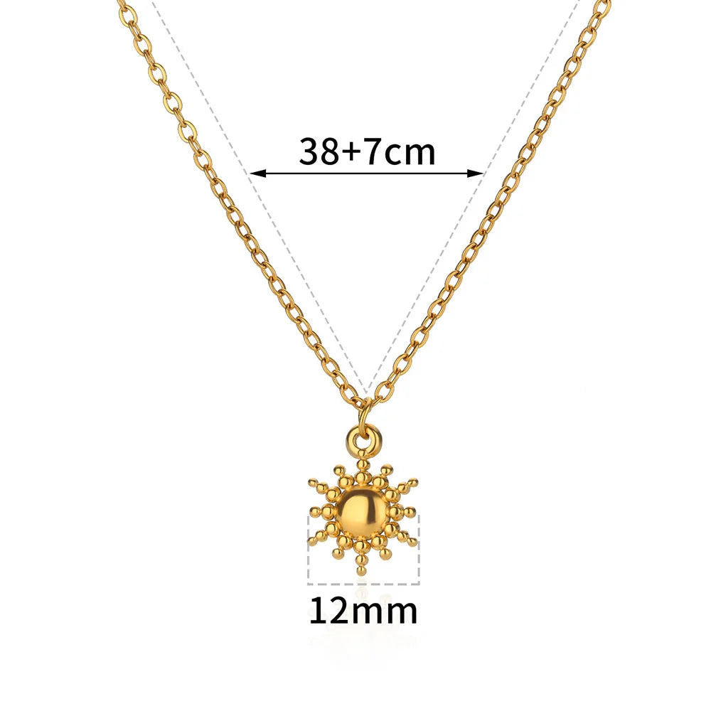 Collar geométrico con colgante de girasol: cadena de acero inoxidable para clavícula para mujer