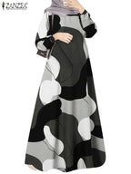 Elariah Women's Printed Maxi Kaftan Dress – Loose Fit Long Sleeve O-Neck Modest A-Line Abaya