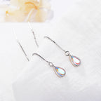 Elegantes pendientes de piedra lunar en forma de lágrima: cadena larga para mujer.