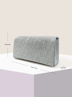 Elariah Shimmer Envelope Clutch Bag – Silver Glitter Evening Handbag with Chain Strap for Weddings & Party Wear