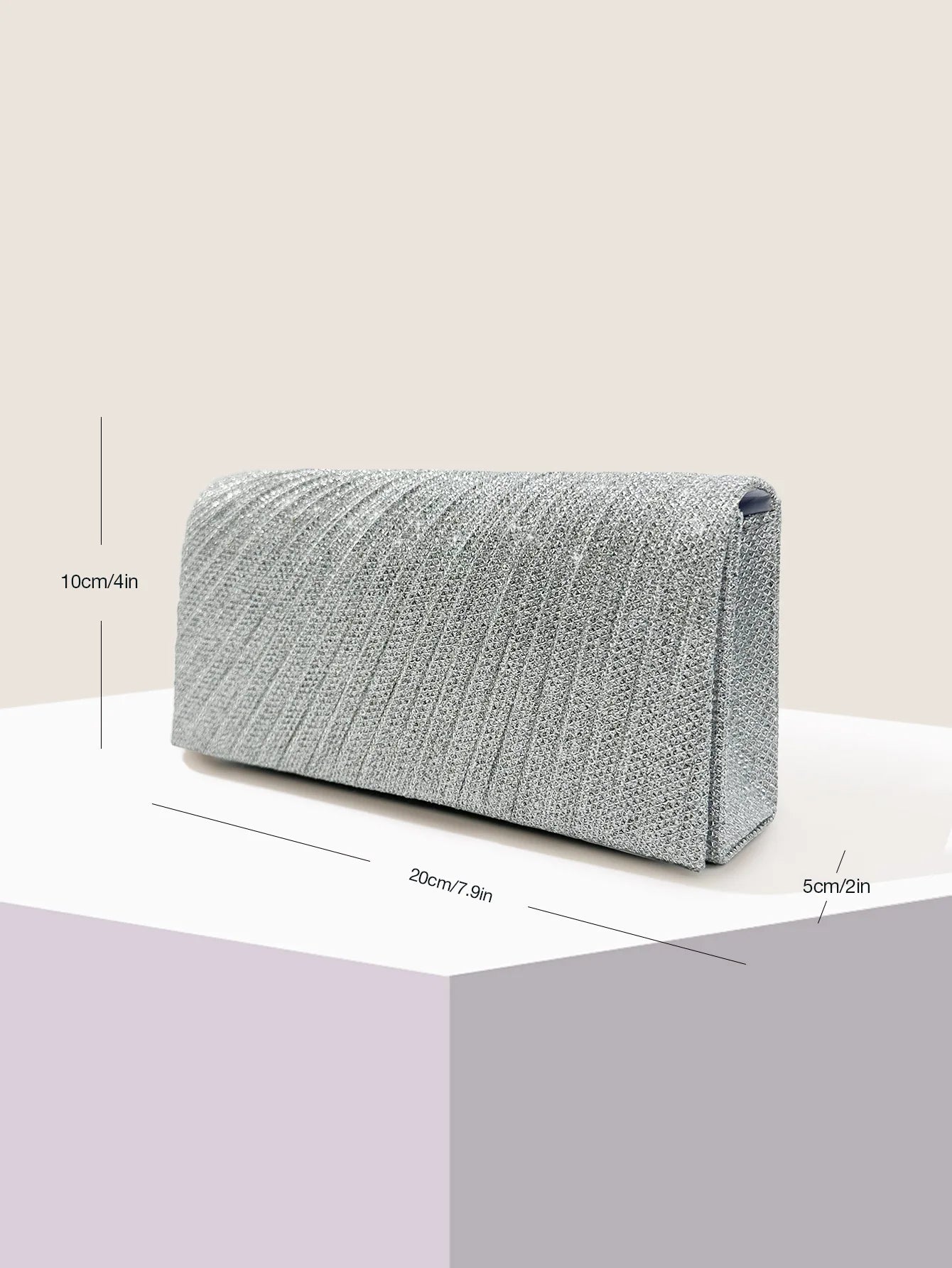 Elariah Shimmer Envelope Clutch Bag – Silver Glitter Evening Handbag with Chain Strap for Weddings & Party Wear