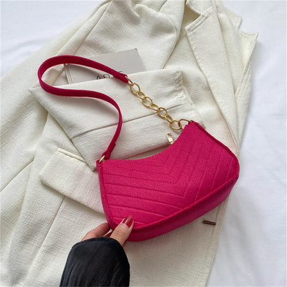 Bolso retro para mujer, tipo axila, de fieltro, de color liso, para hombro, informal, tipo bola de masa, sencillo, a la moda