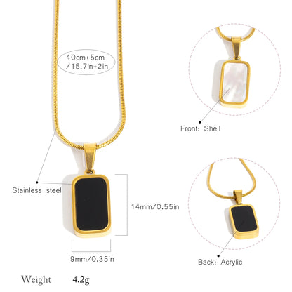 Double-Sided Square Pendant Necklace – 18K Gold Plated Stainless Steel, Hypoallergenic Jewelry for Women