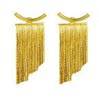 Pendientes llamativos con borlas doradas y brillantes: elegante diseño largo para mujer