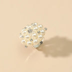 Anillo geométrico vintage de doble capa con perla blanca: un anillo llamativo y robusto para mujer.
