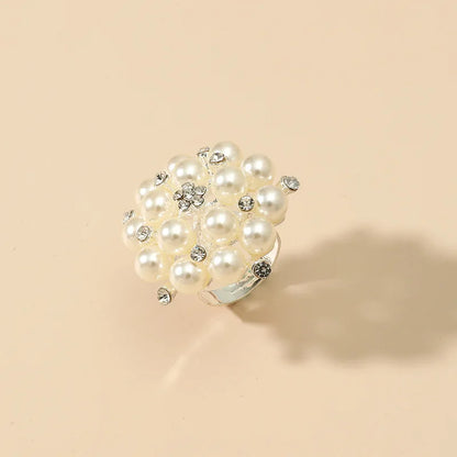 Vintage White Pearl Double-Layer Geometric Ring – Chunky Statement Ring for Women