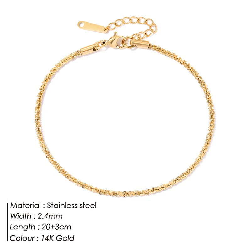 Bracelet de cheville ajustable en acier inoxydable plaqué or pour femme – Bracelet de cheville classique étanche à chaîne 20+3 cm | ELARIAH