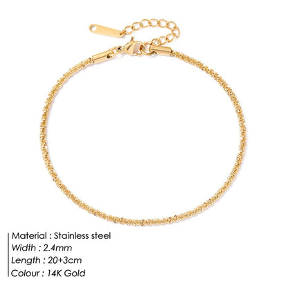 Adjustable Gold Plated Stainless Steel Anklet for Women – Waterproof Classic Chain Anklet 20+3cm | ELARIAH