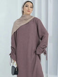 Modest Maxi Abaya Dress for Women – Loose Fit Long Sleeve Lace-Up Cuff Islamic Prayer Kaftan (Autumn/Winter)