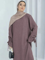 Modest Maxi Abaya Dress for Women – Loose Fit Long Sleeve Lace-Up Cuff Islamic Prayer Kaftan (Autumn/Winter)