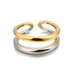Bague JeeMango en acier inoxydable à double cercle pour femme – Plaqué or 18 carats, étanche, bijou tendance