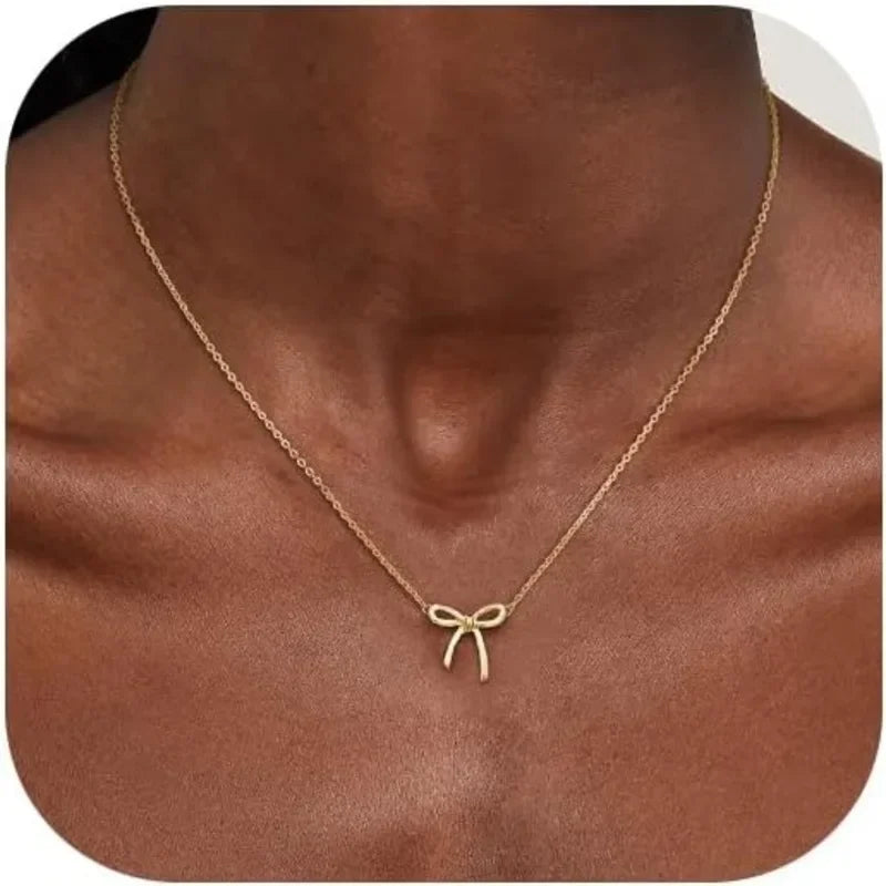 Collar con colgante de lazo delicado: gargantilla chapada en oro y plata para mujer
