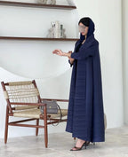 Elariah Retro Printed Pleated Abaya Coat – Belted Chiffon Maxi Modest Windbreaker Jacket for Women (One Size)