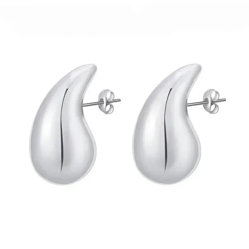 Vintage Chunky Dome Teardrop Earrings – 925 Sterling Silver with 18K Gold Plating