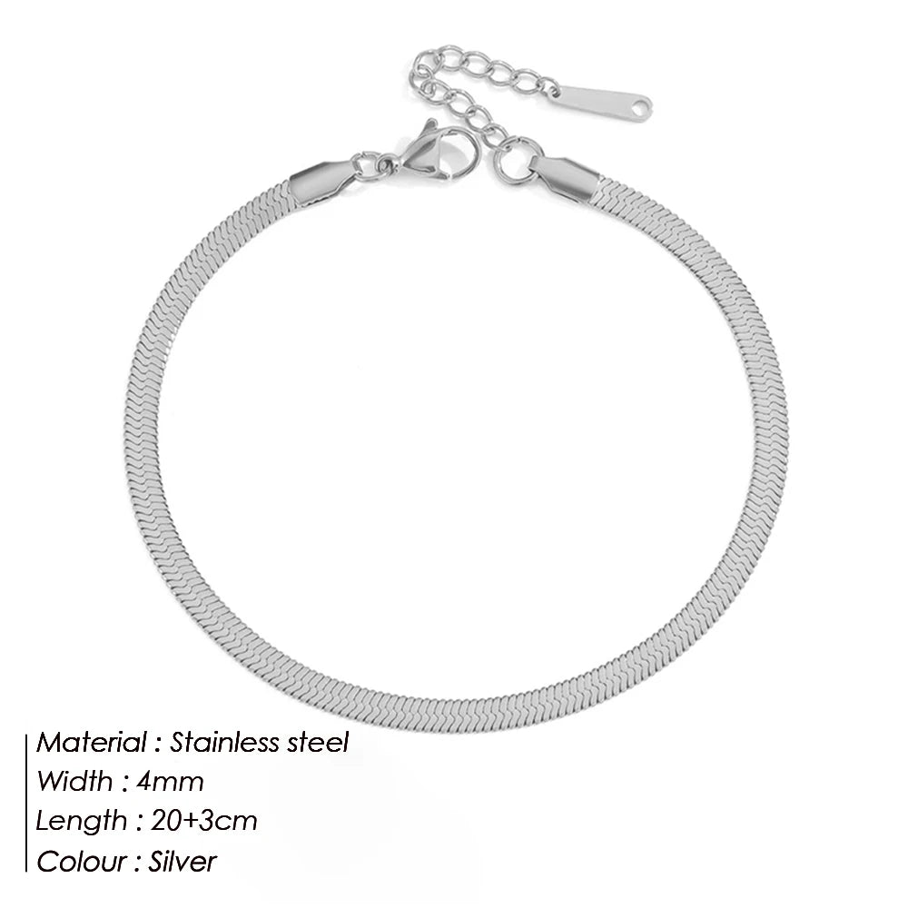Bracelet de cheville serpent en acier inoxydable 4 mm pour femme – Bracelet de cheville minimaliste et étanche pour la plage, chaîne ajustable et inaltérable