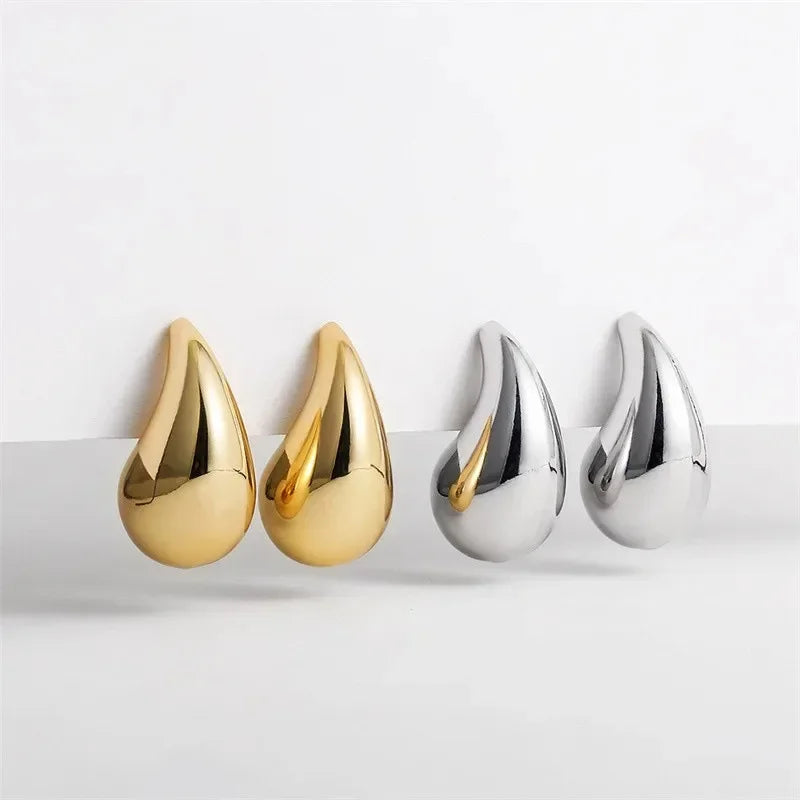 Vintage Chunky Dome Teardrop Earrings – 925 Sterling Silver with 18K Gold Plating