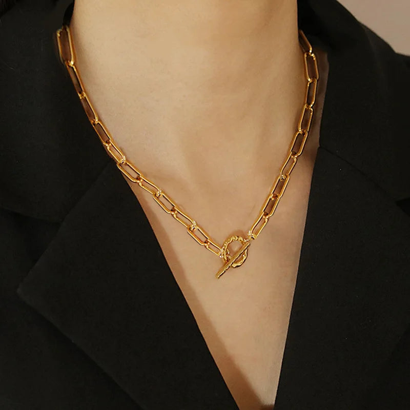 Stainless Steel Thick Chain Necklace – Unisex Punk Choker Jewelry for Women & Men
