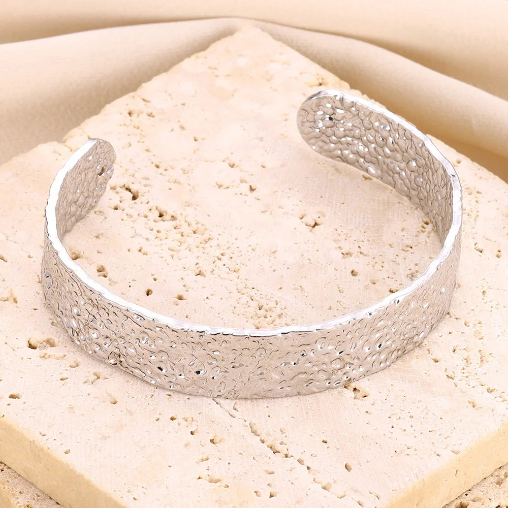 Bracelet manchette vintage irrégulier en or – Jonc ouvert en acier inoxydable pour femmes et hommes