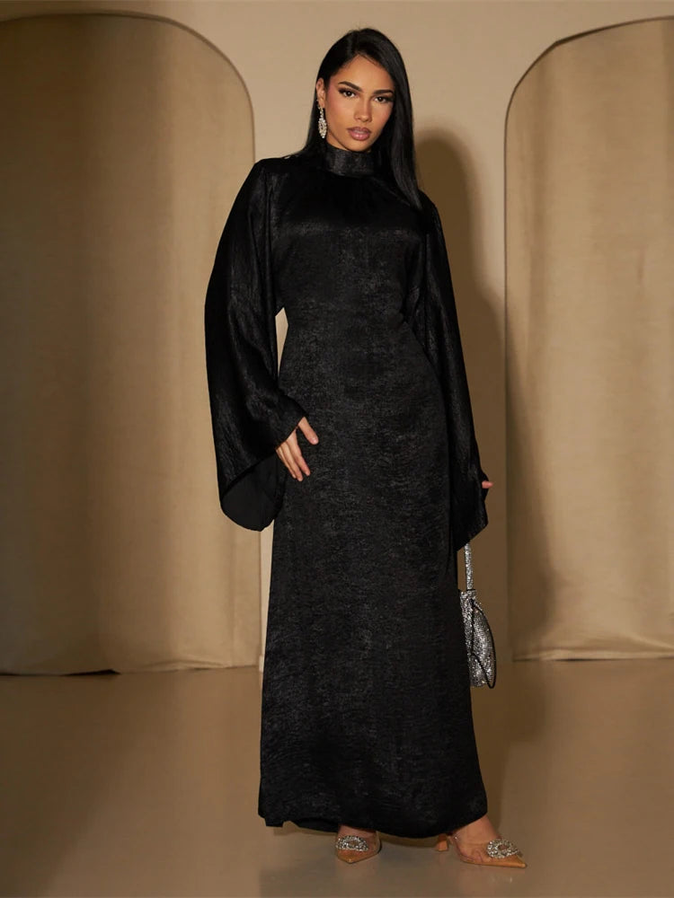 Elariah Luxury Satin Abaya Dress for Women – Modest Islamic Kaftan with Waist Sash, Long Sleeve Maxi Dress