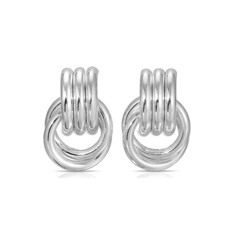 Boucles d'oreilles pendantes à nœuds multicouches en acier inoxydable plaqué or 18 carats pour femmes – Boucles d'oreilles rondes texturées et tendance