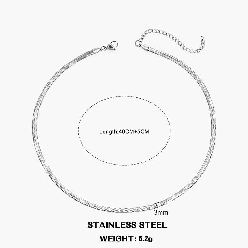 Classic Flat Snake Chain Choker Necklace – Stainless Steel Herringbone Design in Gold & Silver