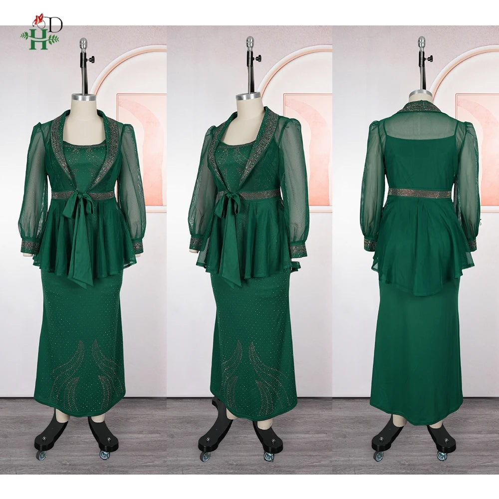 Elariah Luxury African Dashiki 2-Piece Set – Long Evening Gown with Matching Coat | Wedding & Occasion Dress (Plus Size)
