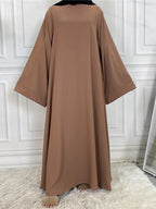 Elegant Modest Maxi Dress with Waist Tie – Long Sleeve Woven Abaya Style Dress for Women (All Season)