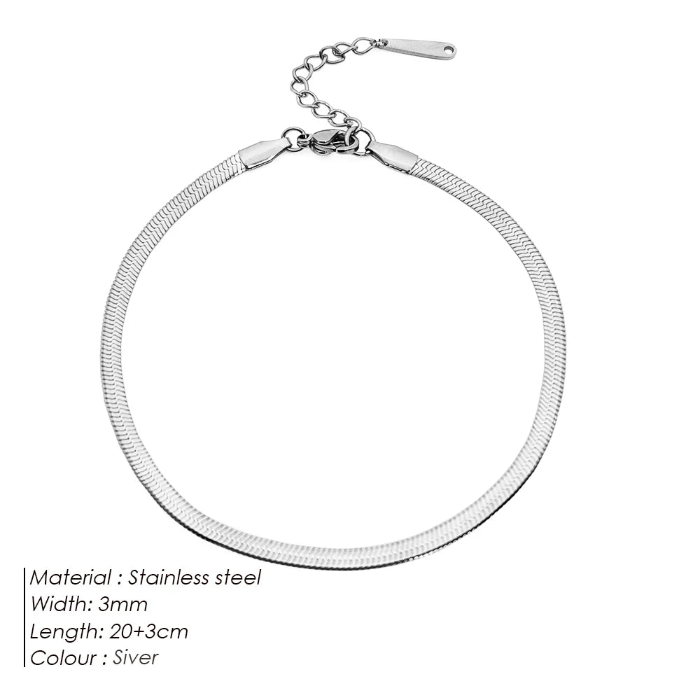 Bracelet de cheville serpent en acier inoxydable 4 mm pour femme – Bracelet de cheville minimaliste et étanche pour la plage, chaîne ajustable et inaltérable