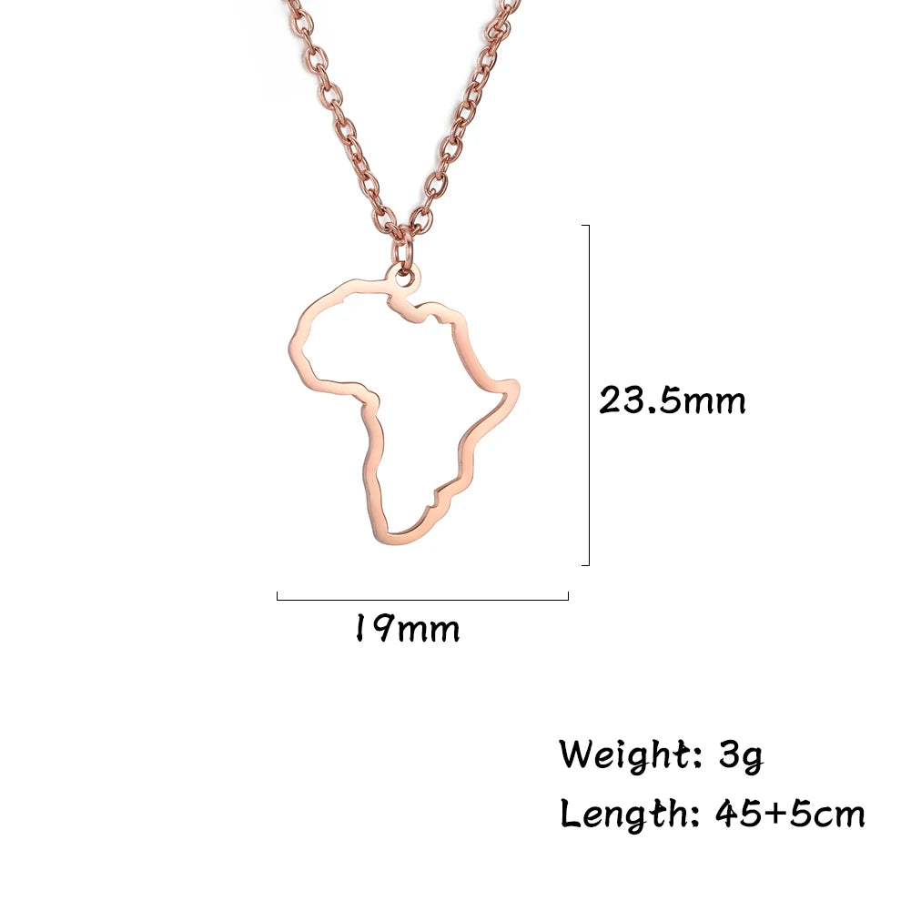 Collier pendentif tendance carte d'Afrique pour femme – Collier géométrique en acier inoxydable, coloris or, or rose ou acier.