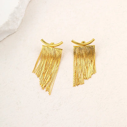 Gold Bling Tassel Statement Earrings – Elegant Long Drop Design for Women
