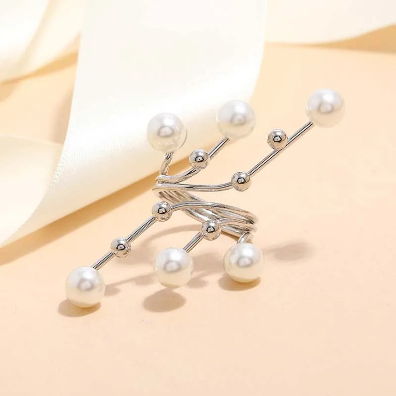 Vintage White Pearl Double-Layer Geometric Ring – Chunky Statement Ring for Women