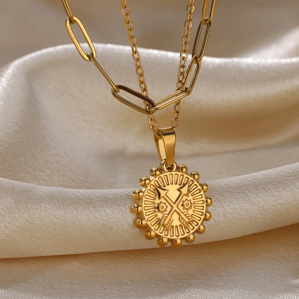 Sunflower Pendant Geometric Necklace – Stainless Steel Clavicle Chain for Women