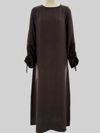 Modest Maxi Abaya Dress for Women – Loose Fit Long Sleeve Lace-Up Cuff Islamic Prayer Kaftan (Autumn/Winter)