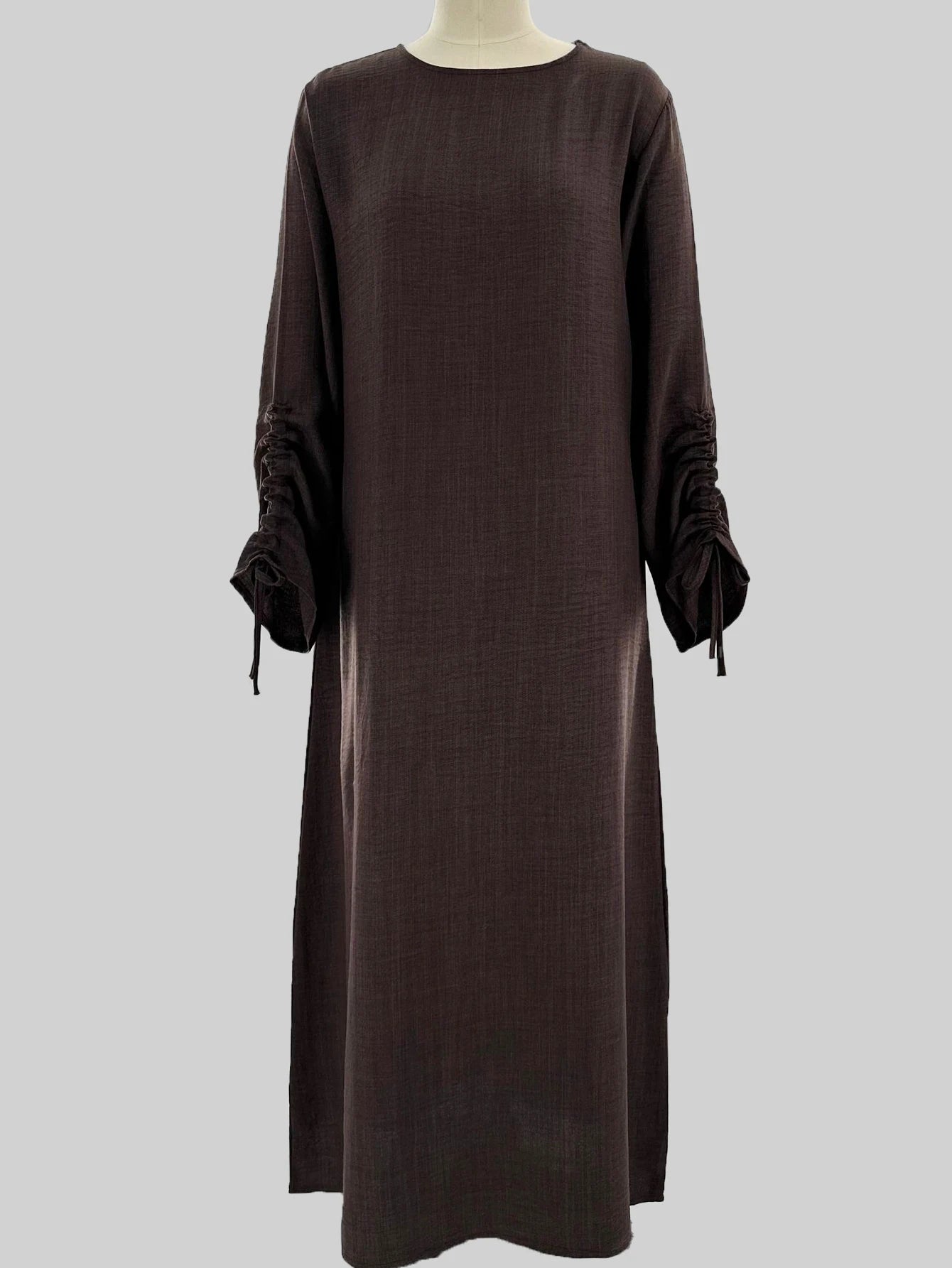 Modest Maxi Abaya Dress for Women – Loose Fit Long Sleeve Lace-Up Cuff Islamic Prayer Kaftan (Autumn/Winter)