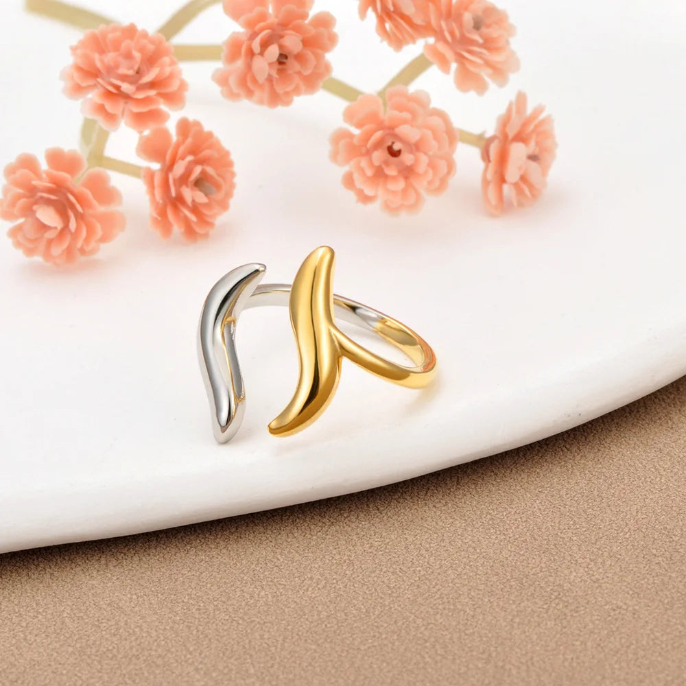 Bague JeeMango en acier inoxydable à double cercle pour femme – Plaqué or 18 carats, étanche, bijou tendance