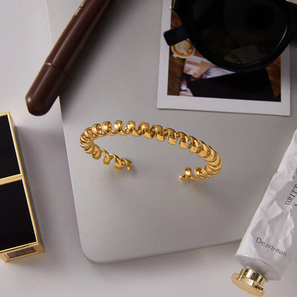 Minimalist Wire Chain Cuff Bracelet – 18K Gold Plated Stainless Steel Open Bangle for Women