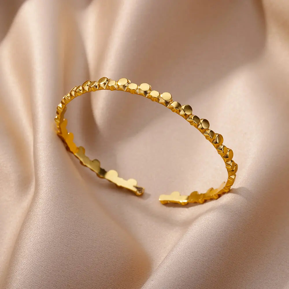 Luxury Adjustable Stainless Steel Bangle Bracelet – Waterproof Gold Cuff Jewelry for Women