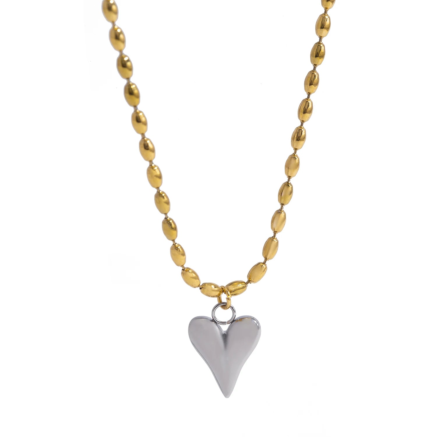 Collier pendentif cœur plaqué or 18 carats – Chaîne à billes en acier inoxydable, bijou délicat et romantique pour femme