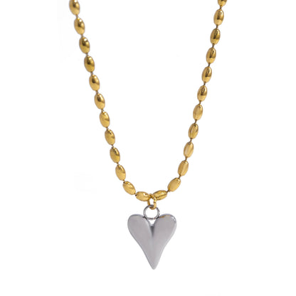 18K Gold Plated Heart Pendant Necklace – Stainless Steel Bead Chain, Dainty Romantic Jewelry for Women